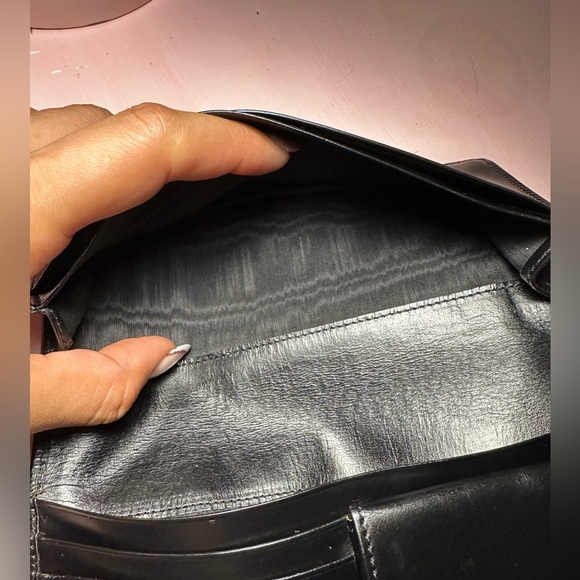 CELINE- Long Bifold Wallet Black and Gold Vintage Leather Coin Card - Picture 15 of 16